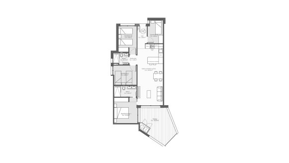 Apartment floor plan, 4 bedrooms in Residencial Moma II No. 6 (2D)